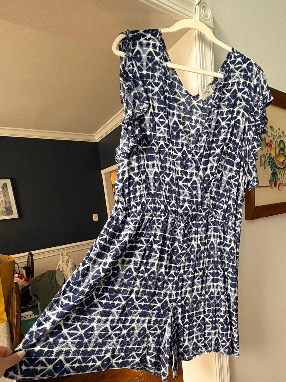 Terra & Sky Navy and White Tie-Dye V-Neck Mini Dress